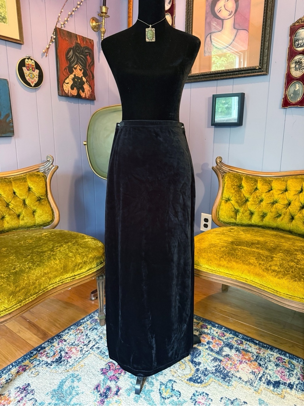 Vintage 90s One Step Up Velvet Goth Whimsigoth Grunge Maxi Skirt Size S